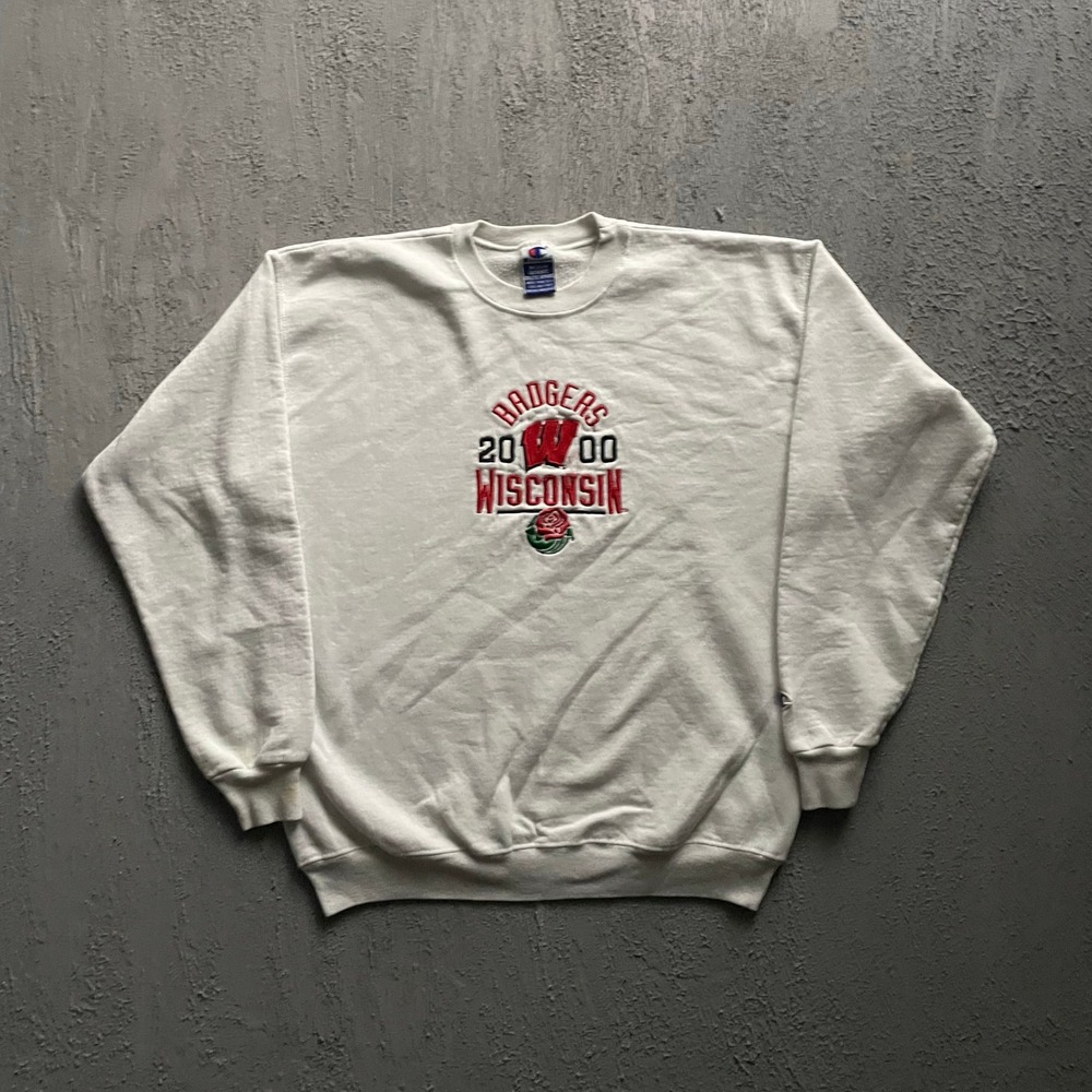 Vintage Wisconsin Badgers Rose Bowl Sweatshirt Mens Medium White 2000s Champion